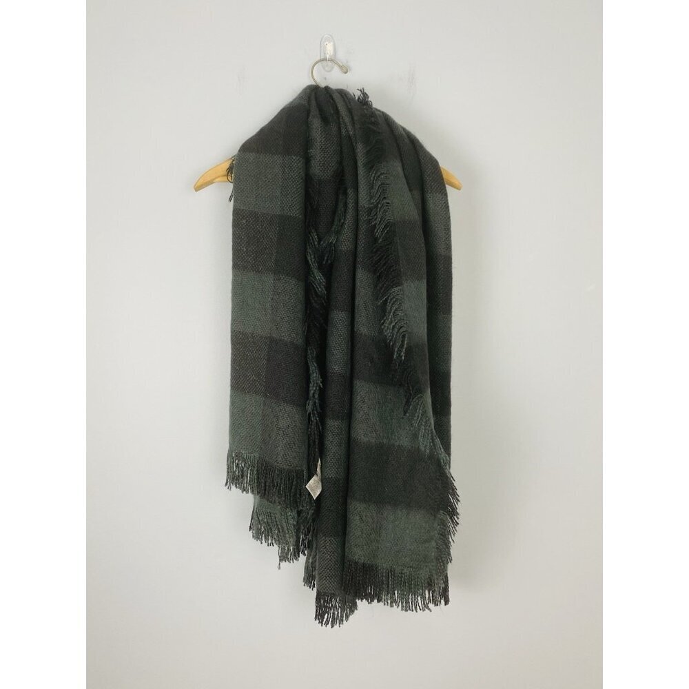 Treasure & Bond Blanket Scarf Wrap Green and Navy Plaid w/ Fringe